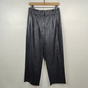 Urban Outfitters‎ Faux Leather Pants Womens 6 Black Wide Leg Baggy High Rise